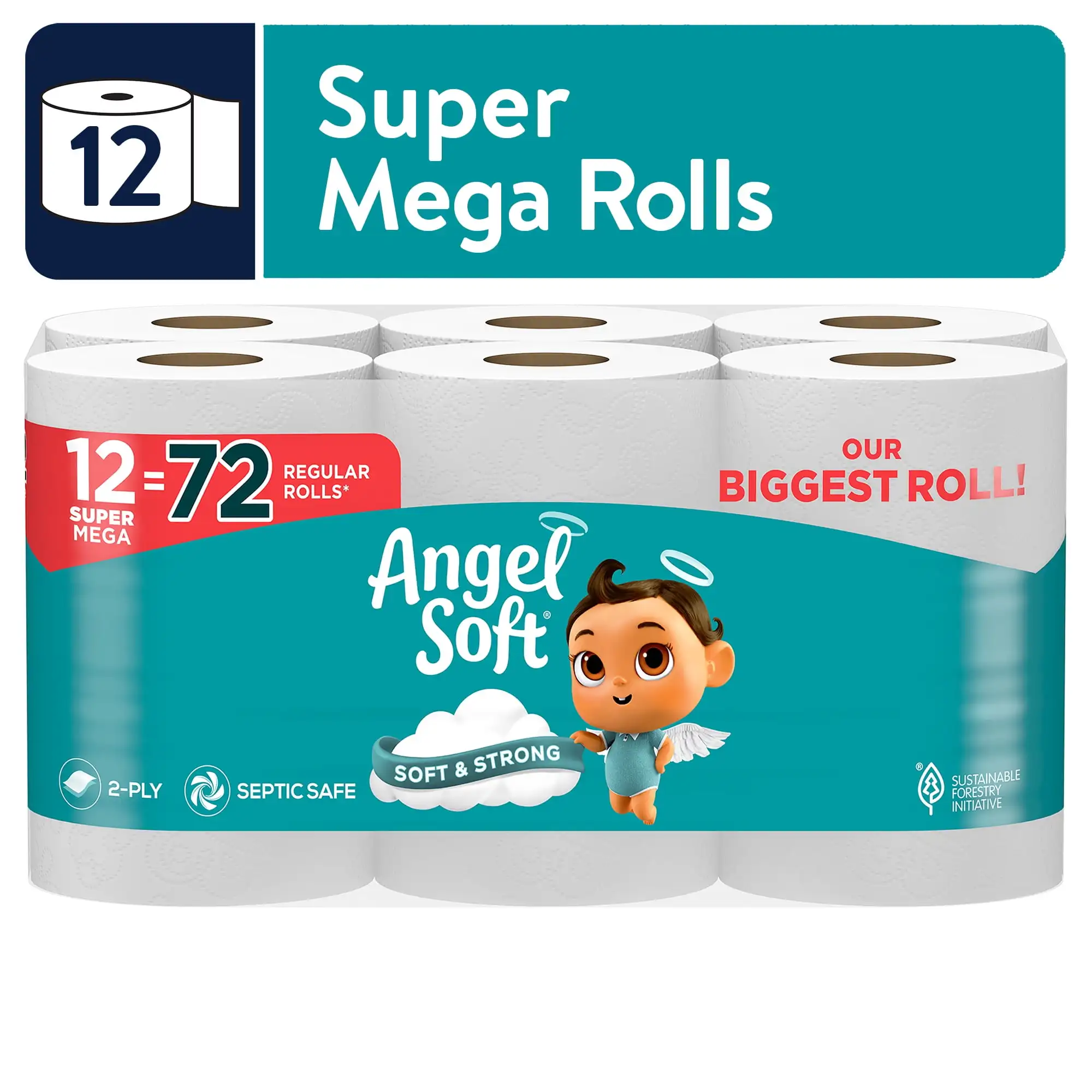 

2-Ply Toilet Paper, 12 Super Mega Rolls