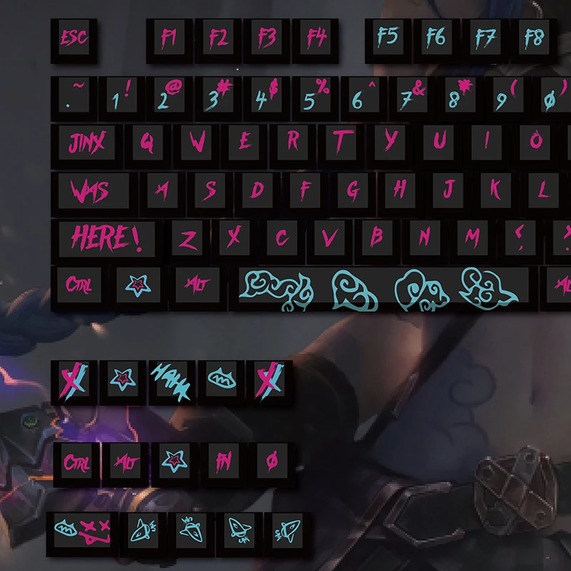 New League Legends Themed Keycap 123Keys Jinx Heat Sublimation Pbt Material Rampage Lorie Personality Game E-Sports Lol Graffiti