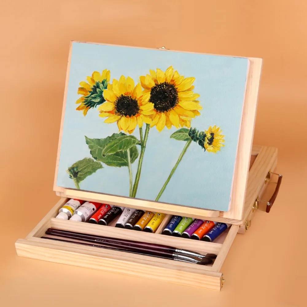 

Beech Wood Portable Wooden Table Easel Adjustable Professional Art Painting Easel Box Multifunction Oil Paint Easel During Trips