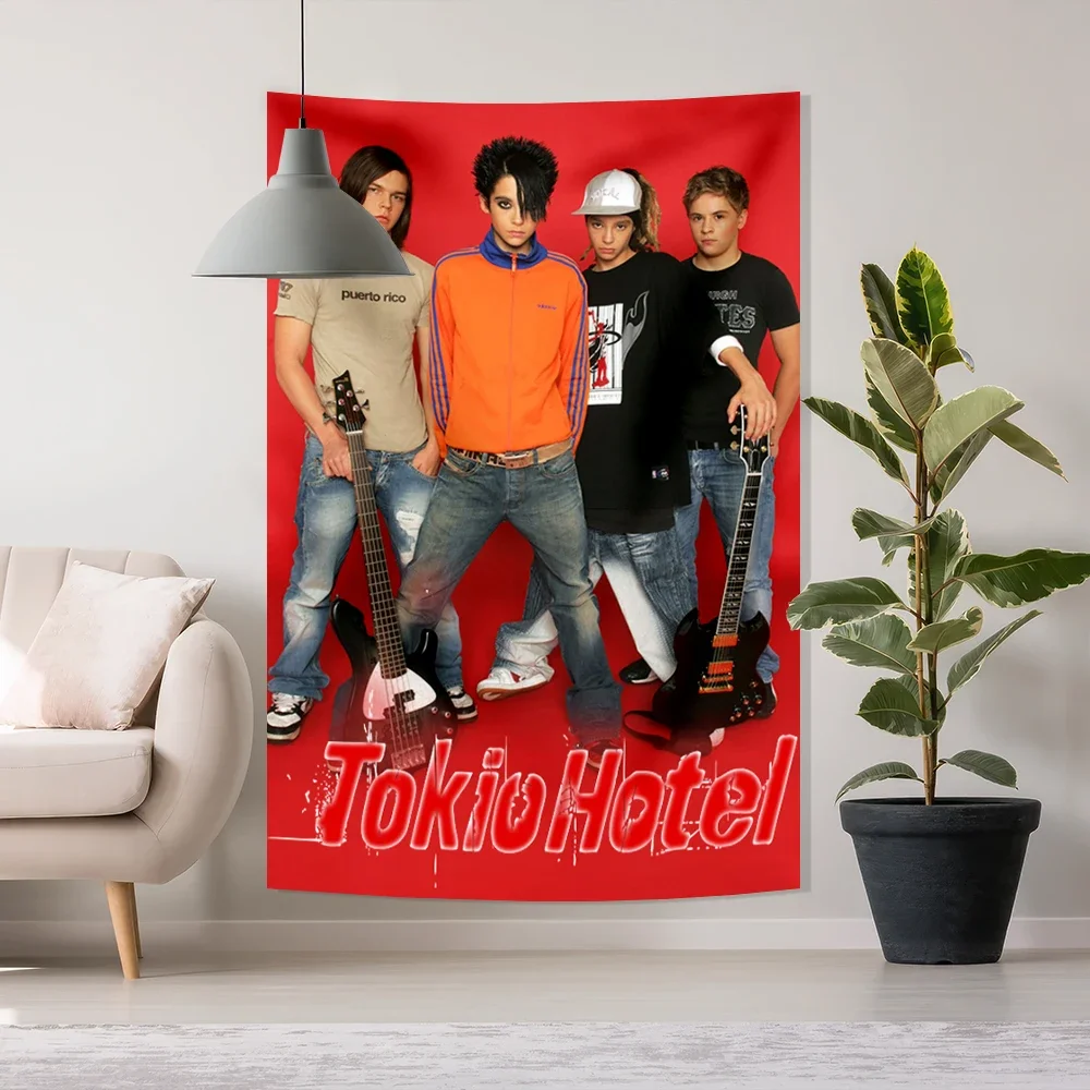 

90X70CM German Rock Band Singer Poster Tapestry Tokio Hotel Bedside Background Cloth Home Decorations