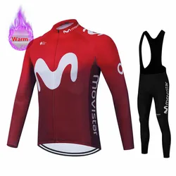 Red Movistar Winter Fleece Cycling Jersey Set Mountian Bike Wear Bicycle Clothes Ropa Maillot Ciclismo Hombre Racing Clothing