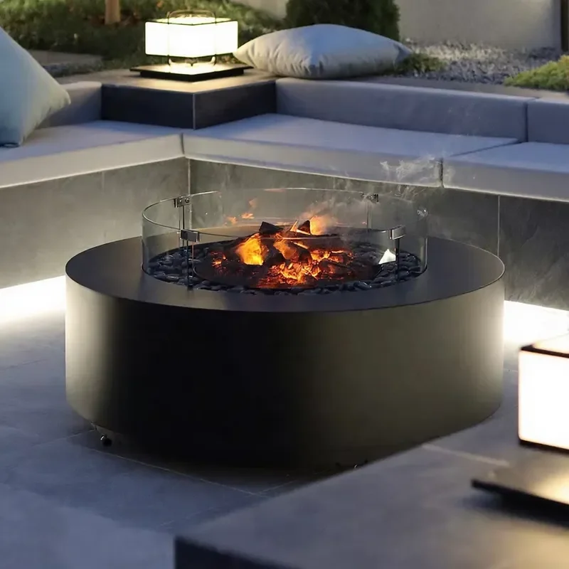True Fire BBQ Wood///Atomization Custom Core 700mm Rectangle Outdoor Fire Pit Round Stove Table With Glass