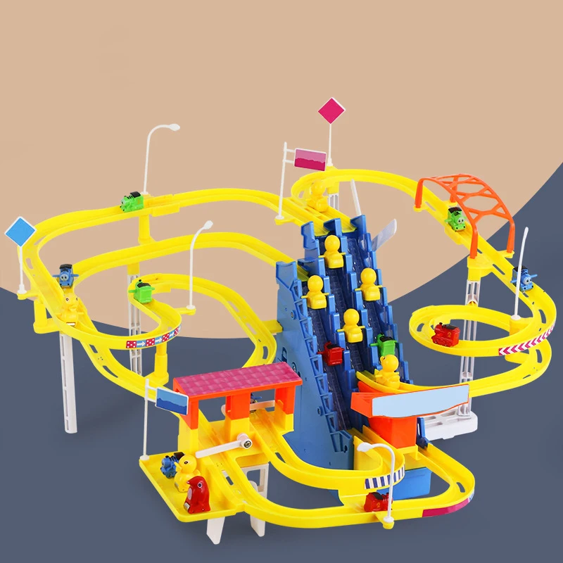 Electric Duck Climbing Stairs Toy Children Roller Coaster Toy Set Electric Light Music Amusement Climb Stairs Track Toy