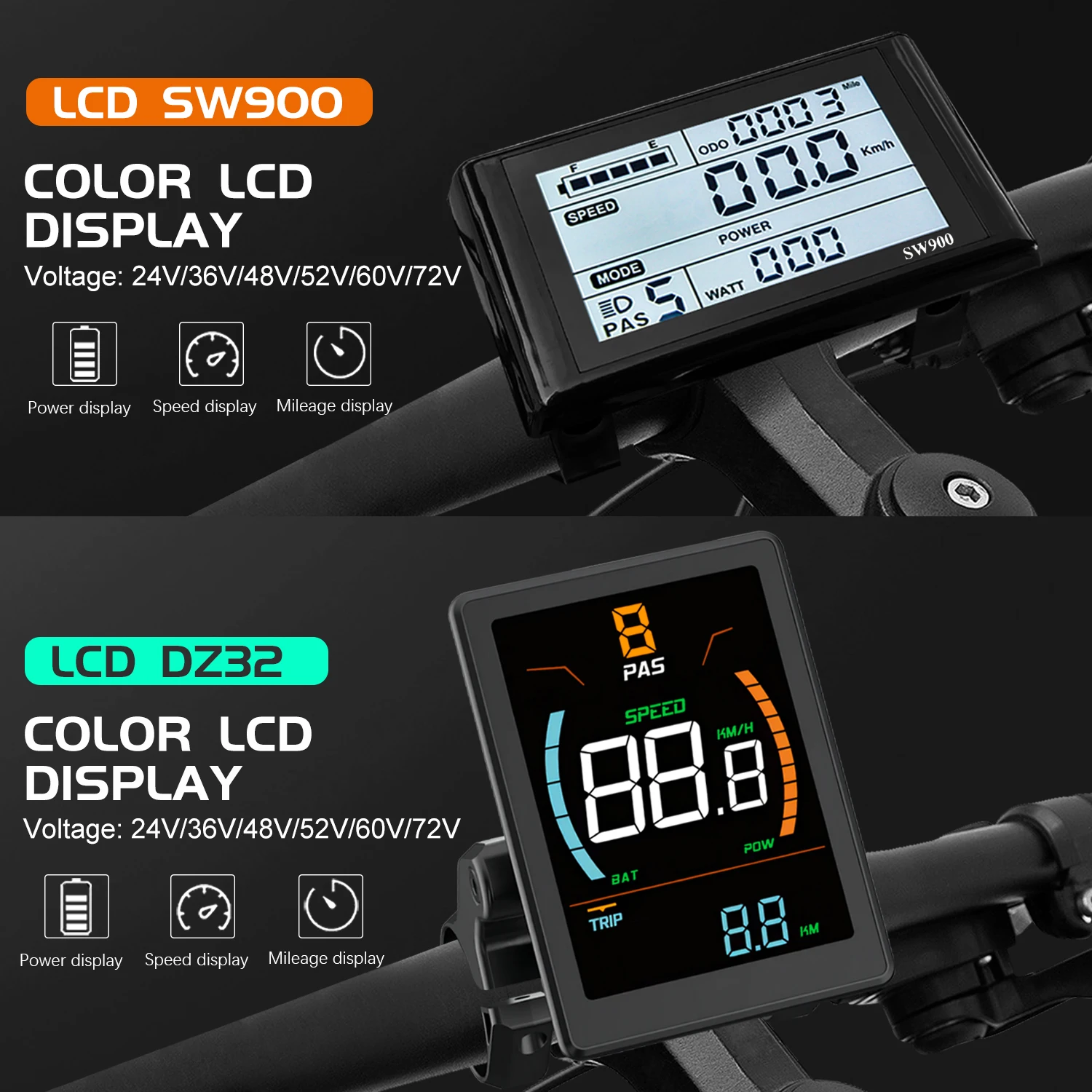 Ebike 3-Mode Sine Wave Brushless Controller 36V 48V 52V 45A 1500W 2000W with SW900 LCD Display For Electric Bike Scooter Parts