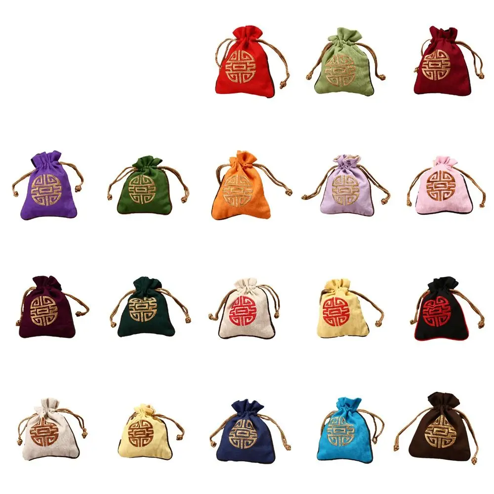 Canvas Embroidery Drawstring Bag Chinese Style Pure Color Small Linen Handbag Large Capacity Candy Bag Coin Purse Wallet Daily