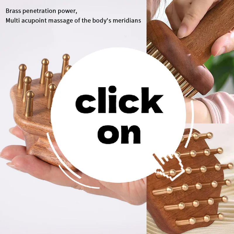 

Sandalwood Massage Comb With Brass Teeth Head Meridian Comb Scalp Massager Anti-Static Wooden Brush Guasha Tool For Full Body