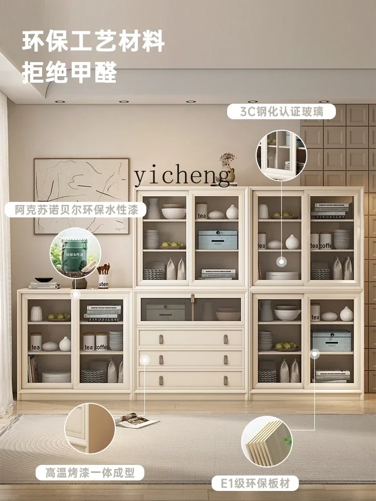 v9.9-Living Room Combination Chest of Drawers Cream Style Study Display Cabinet Glass Storage Dining Room Storage Locker