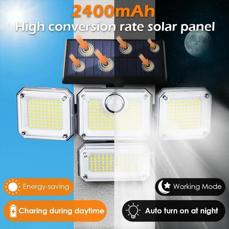 Imagem -04 - Outdoor Led Luzes Solares com Sensor de Movimento Indução Humana Cabeça Ajustável Ip65 Impermeável Energia Solar Lâmpada de Parede 138 198 333 74