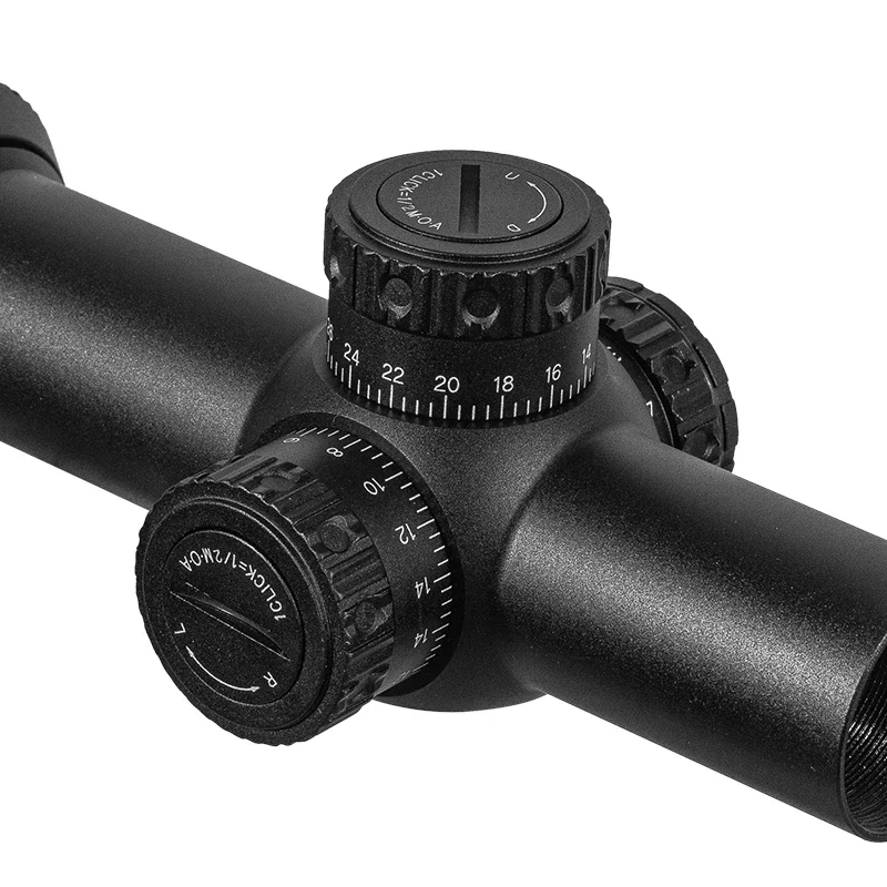 High-quality FIRE WOLF 1-5X24 IR SFP close-range tactical telescope with red dot illumination, reset lock, and hunting optics view 2