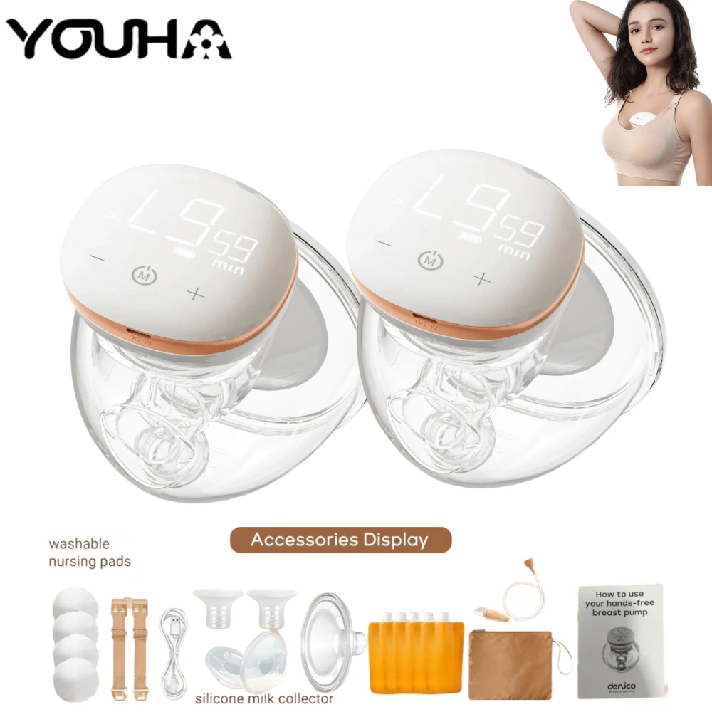 Youha Wearable Electric Breast Pump Handsfree BPA Free 3 Mode & 9 Gears Low Noise Powerful Suction Milk Puller Breast Milk Pump