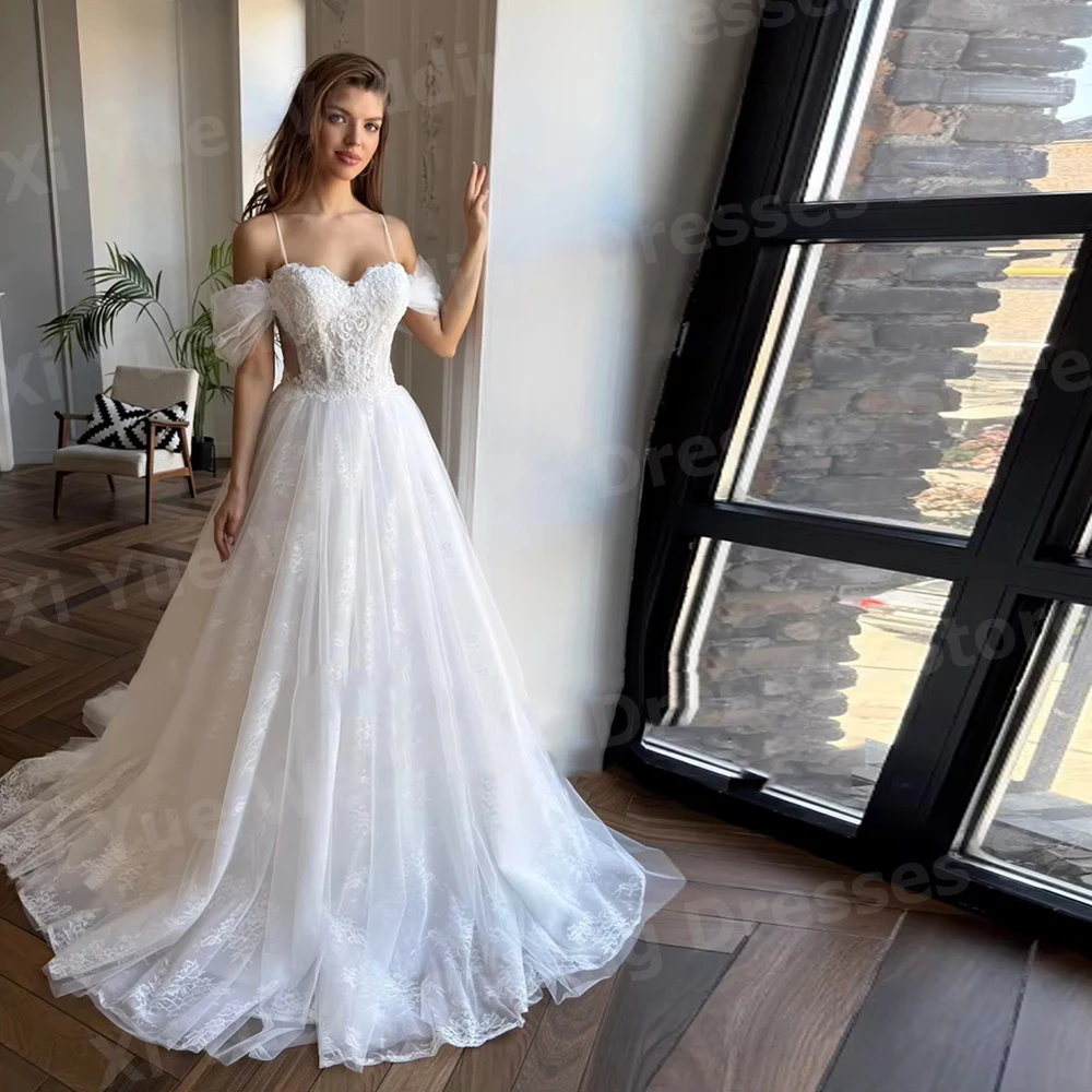 فساتين زفاف رومانسية على شكل حرف A للنساء مكشوفة الكتف مزينة بالدانتيل فساتين زفاف فيستدو دي نوفيا مخصصة رداء دي ماري #4