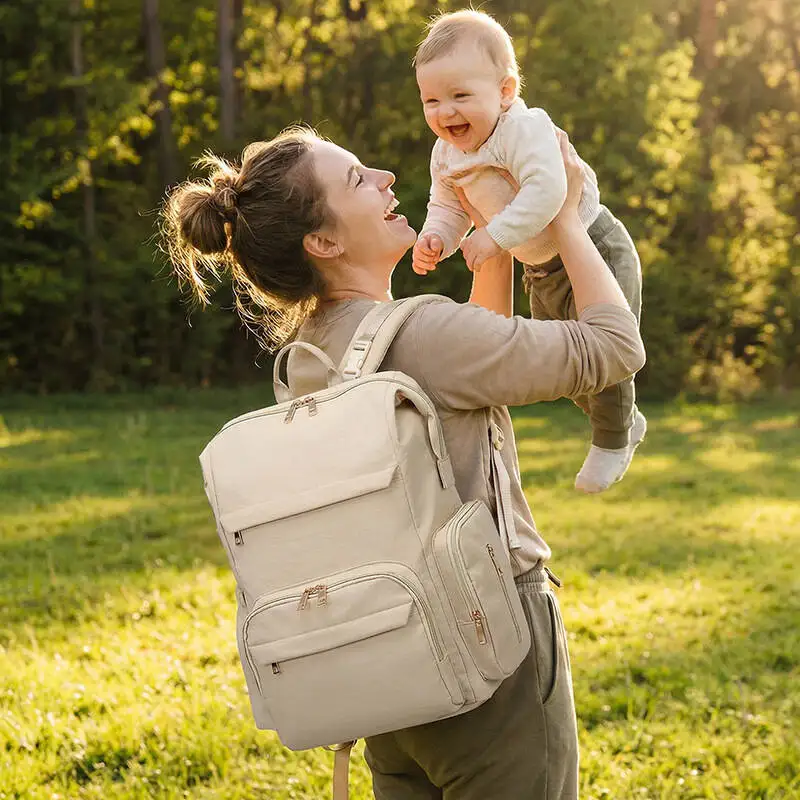 Diaper Bag Light Brown Minimalist Backpack Style Multi-Tiered Pockets Premium Texture Multi-Carry For Mom Baby Care Daily Use