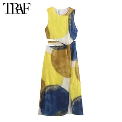 TRAF 2024 Print Long Dresses for Women Cut out Party Maxi Dress Woman Sleeveless Summer Dresses Women Beach Wrap Female Dress