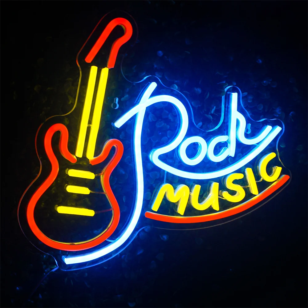 Rock Music Neon Signs Guitar Neon Signs Wall Decor USB Led Art Signs for Bedroom  Music Party Rock Studio Bar Disco Party Neon