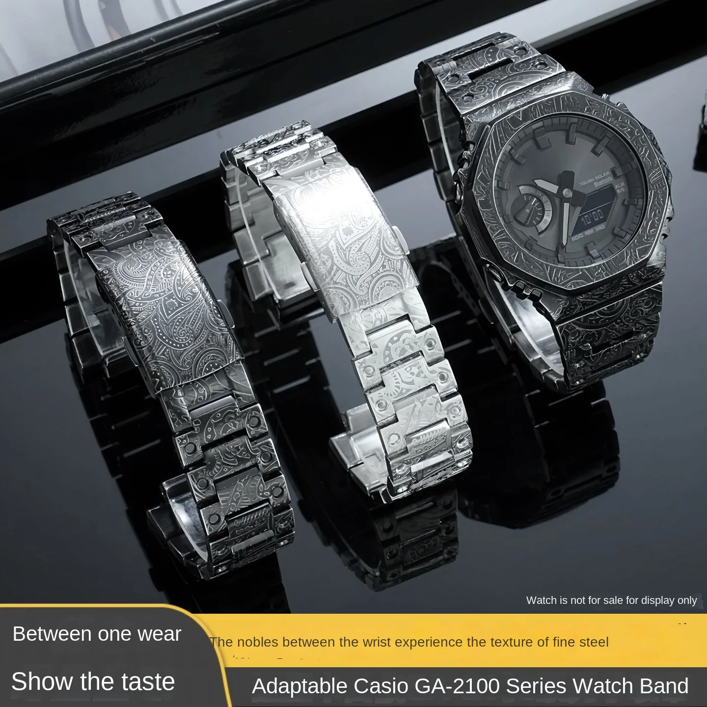 

For Casio Octagonal oak 5611 GA2100/2110 GA-B2100 Retro Carved style metal bezel&strap Stainless steel case + band mod kit