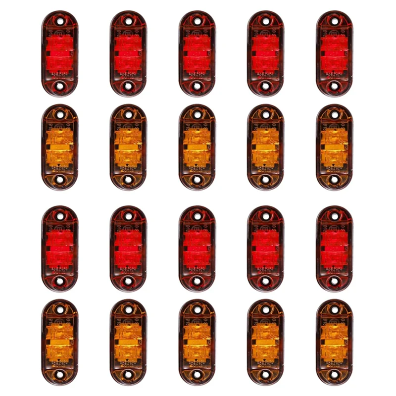 Amber Red 2.5 inch Oval LED Trailer Truck Clearance Light Side Marker Light 20PCS, Waterproof Marker Indicators Light