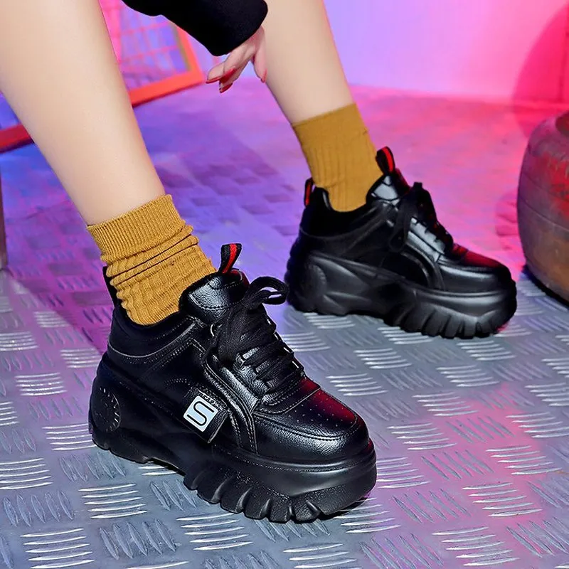 Pop Hight Increase Ulzzang Women Casual Shoes Gym Sports Sneakers Platform Wedges High Heels Flat Ladies Creepers Trainers