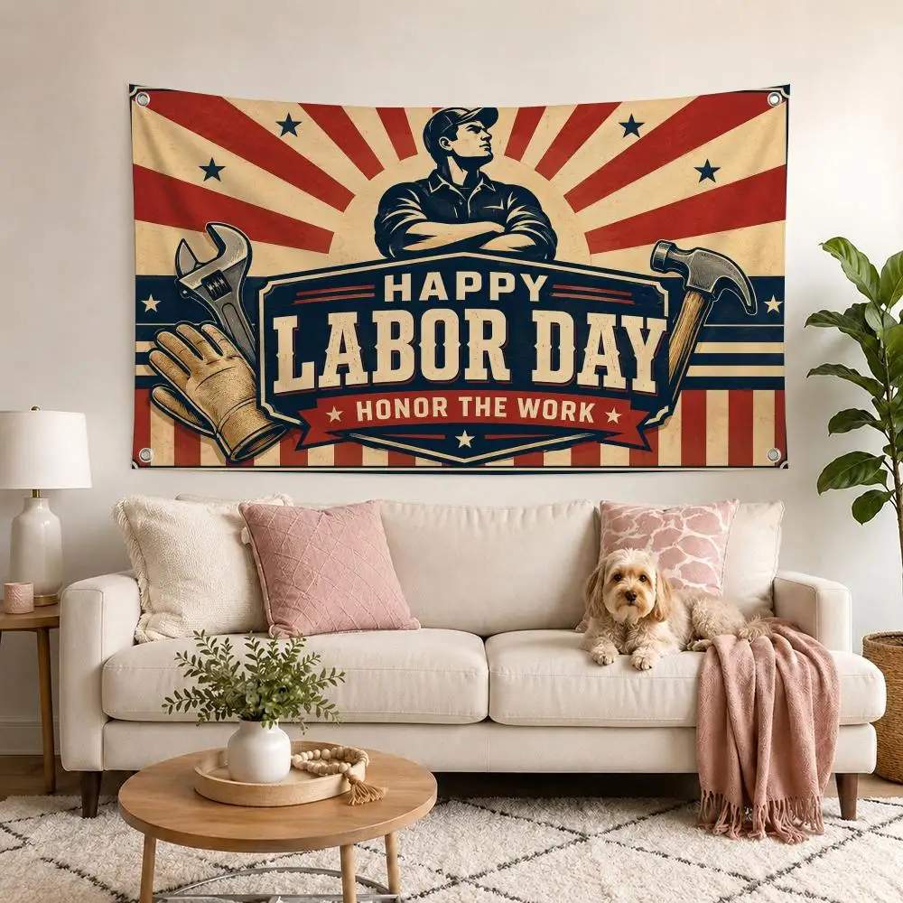 Happy Labor Day Worker Celebration Flags Decor Garage Flags for Bedrooms Outdoor Decor Tapestry Flaga Advertising Barber Shop