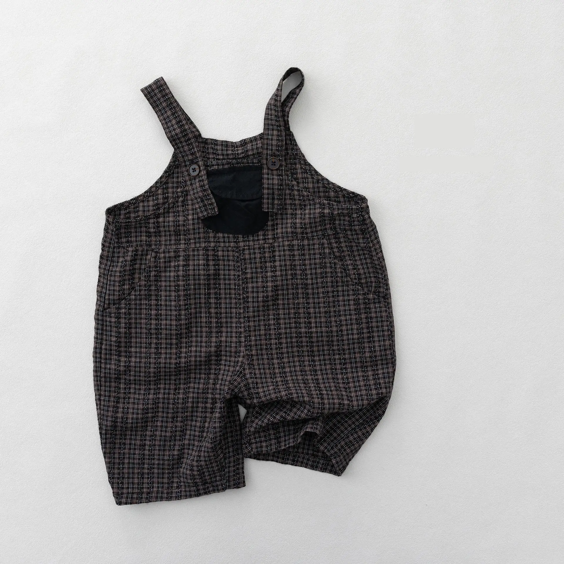 

2026 Summer New Children Loose Overalls Cotton Boys Girls Vintage Casual Strap Shorts Kids Plaid Jumpsuit Toddler Clothes
