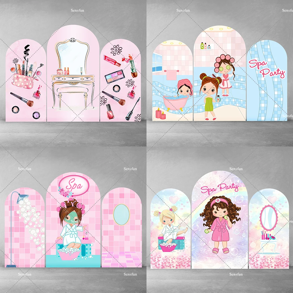 Pink Beauty Makeup Arch Backdrop Cover Spa Party Princess Girls Birthday Party Decoration Chiara Wall Background Supplies