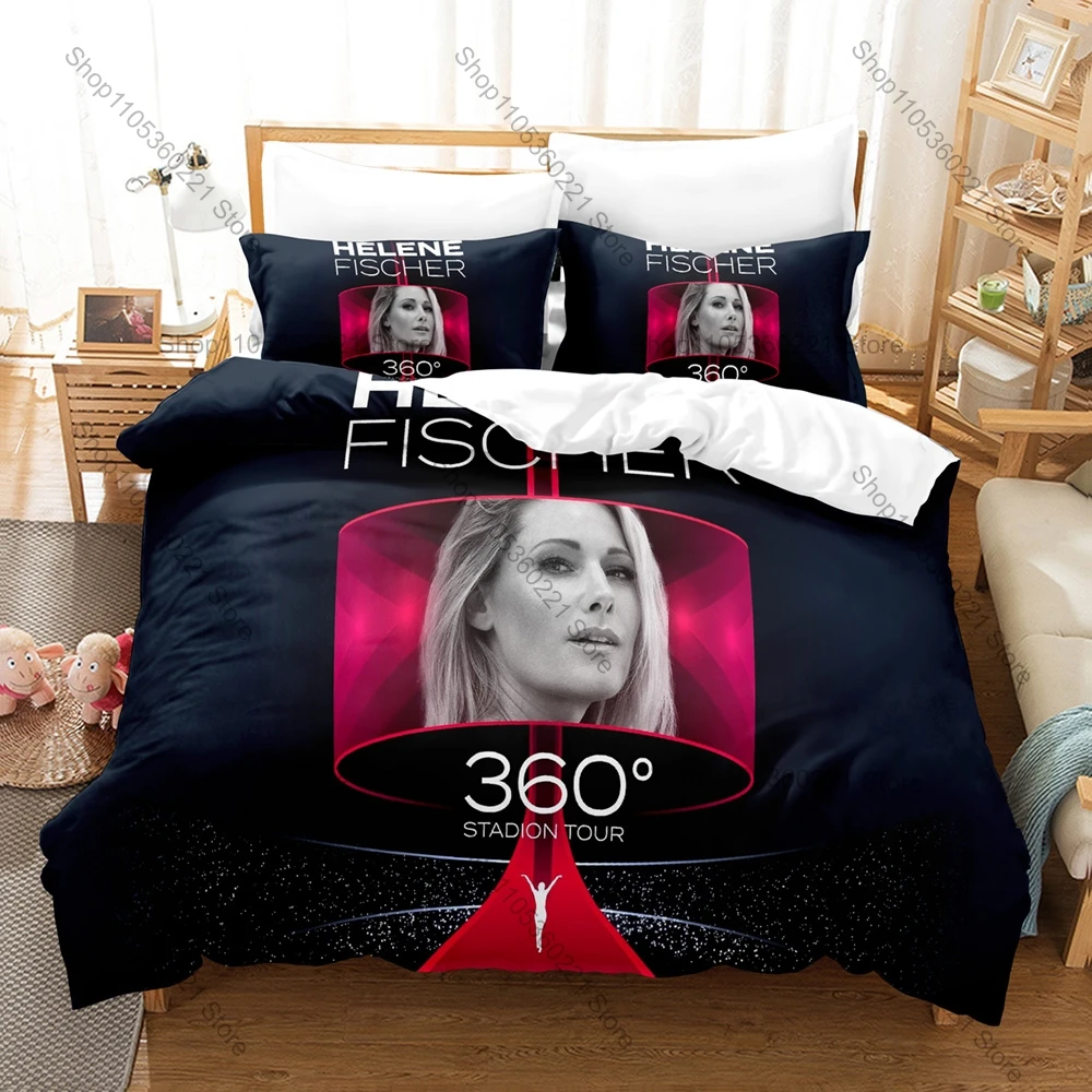 H-Helene Fischer Bettbezug + 2 Kissenbezüge, Glitzer-Bühnenmikrofon-Pop-Grafik, 3-teiliger Bettbezug mit Reißverschluss, deutscher Superstar-Fan