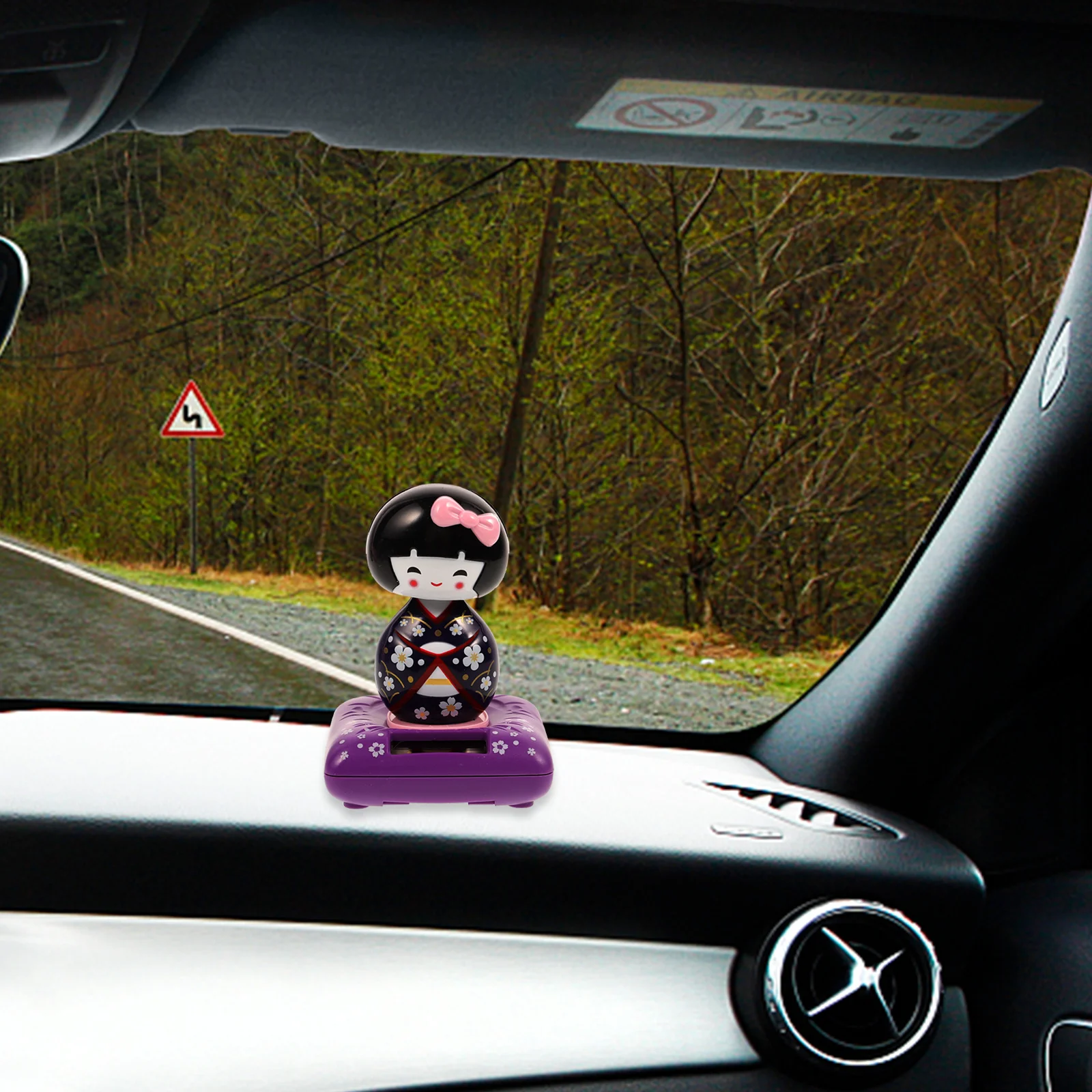 

Purple Kimono Car Ornament Solar Powered Nodding Japanese Maiko Design Home Office Decor Desktop Balcony Interior