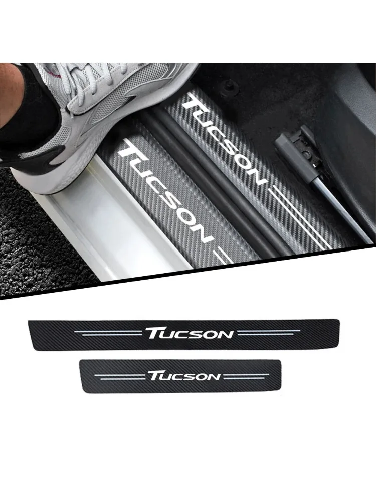Autocollant de porte de voiture en cuir de carbone, plaque de seuil en fibre pour Hyundai Tucson, accessoires de style de voiture, 4 pièces