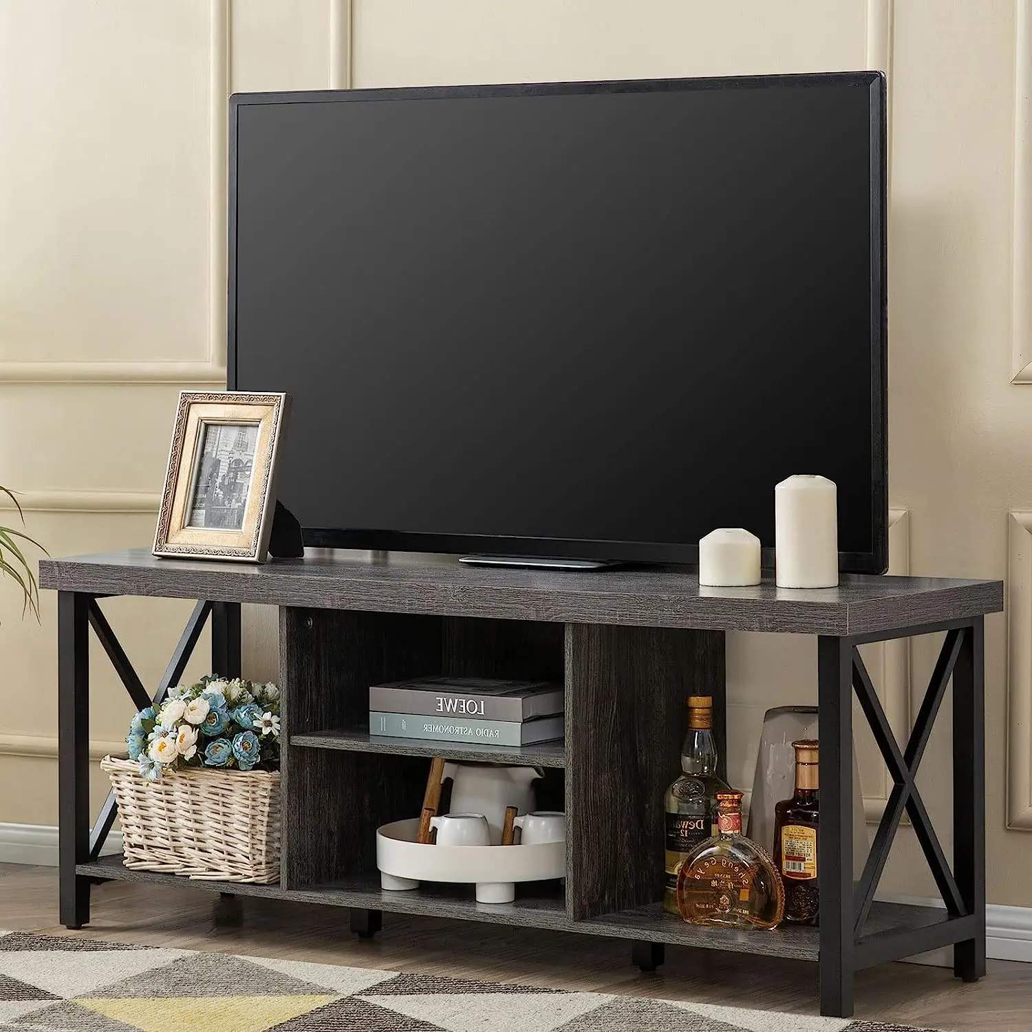 

TV Stand for up to 55 Inches, Cabinet with Open Storage, Console Unit with Shelving for Living Room, Entertainment Room