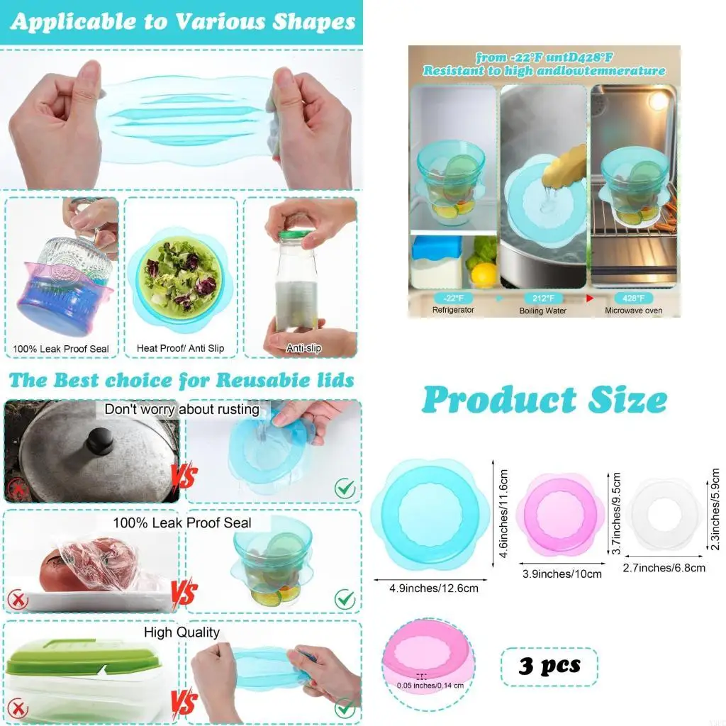 

Силиконовые крышки для пищевых продуктов, многоразовые эластичные крышки, герметичные уплотнения для микроволновой печи X3UC