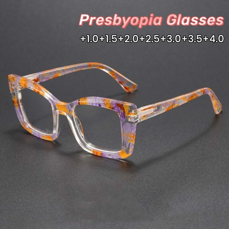 

Trendy Transparent Frame Floral-print Presbyopia Glasses High Quality Women and Men Anti-blue Light Eyeglasses +1.0 To +4.0