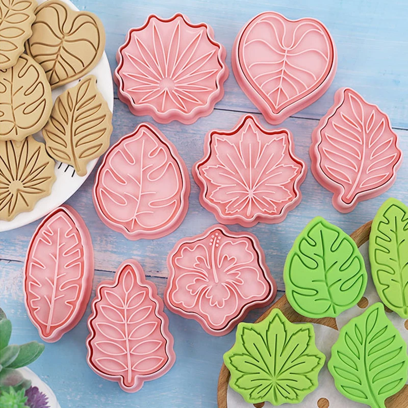 8pcs/set Tropical Leaf Cookie Cutters Plant Hawaiian Palm Leaf Biscuit Mold Cookie Stamps Baking Mold DIY Kitchen Baking Tools