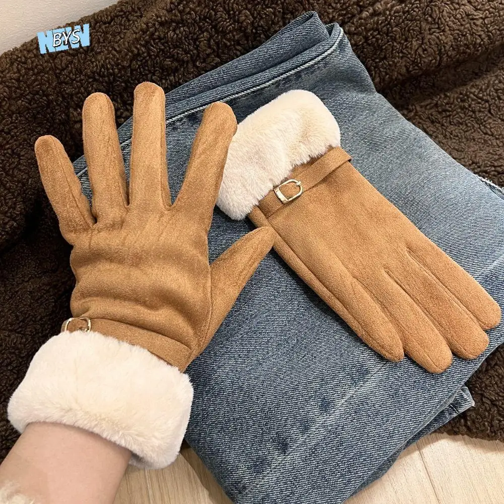 

Fashion Windproof Suede Gloves Soft Touch Screen Cycling Mittens Warm Comfortable Women Winter Gloves Skiing