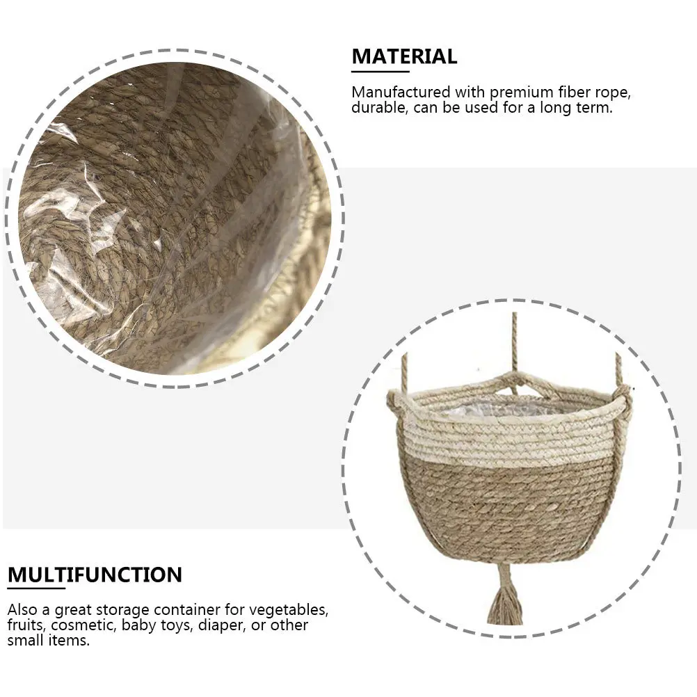 

1Set Woven Plant Pot Hanging Planter Decor Handwoven Fiber Rope Basket Storage Organizer for Vegetables Fruits Items