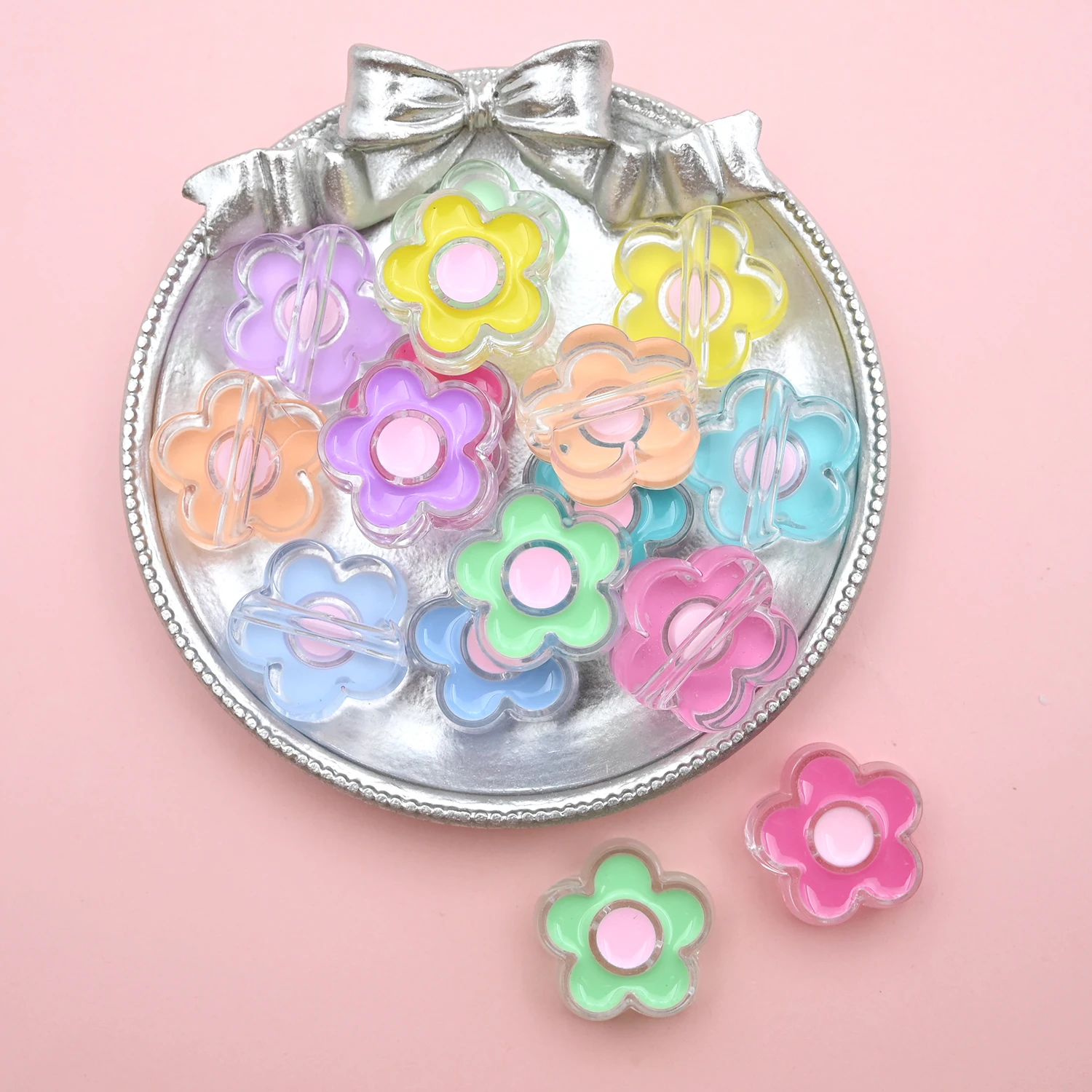 22mm Cute Flower Acrylic Beads Large Hole Loose Spacer Beads For Jewelry Making Bracelet Necklace Charm Diy Handmade Accessories