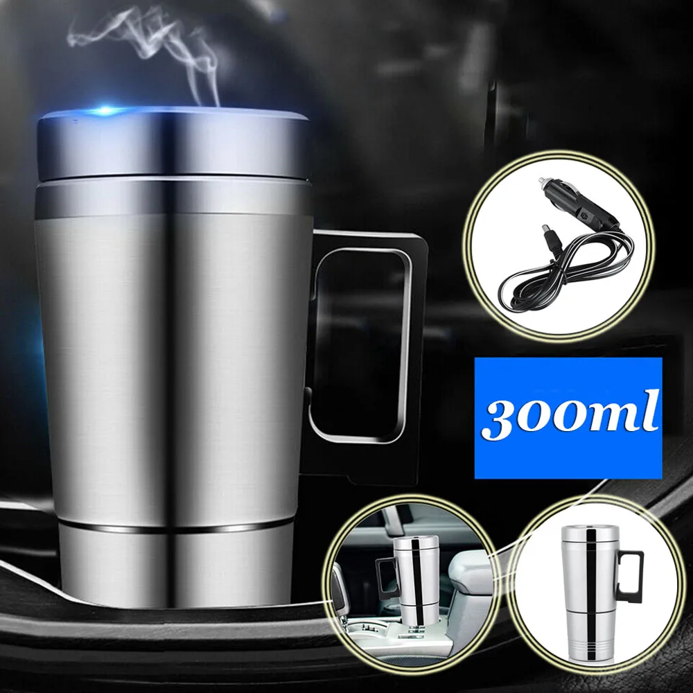 Tazza termica da viaggio in acciaio inossidabile, bollitore portatile per auto, ideale per acqua calda, caffè e tè, design compatto per viaggi in auto e campeggio, capacità 300 ml.