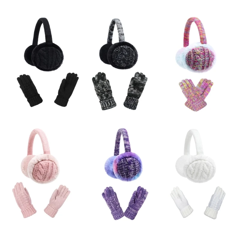 

Foldable Ear Muffs and Matching Gloves Split Finger Mittens for Boys Girl Unisex QX2D