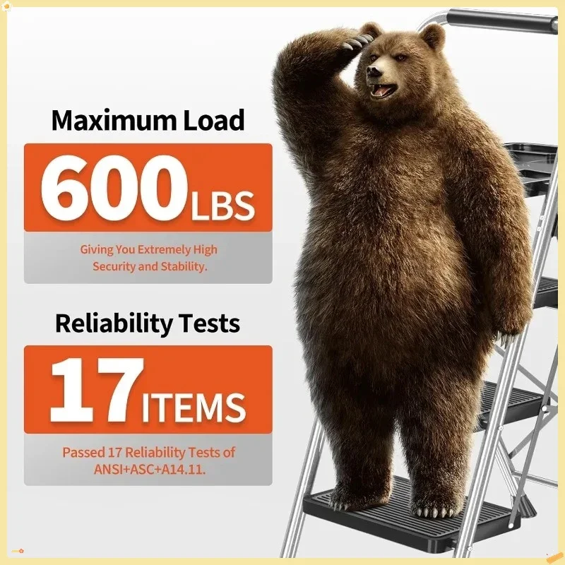 مقعد سلم فولاذي مكون من 3 خطوات، منصة مضادة للانزلاق لورشة المطبخ والحمام - مقعد متدرج للأداة شديدة التحمل #3