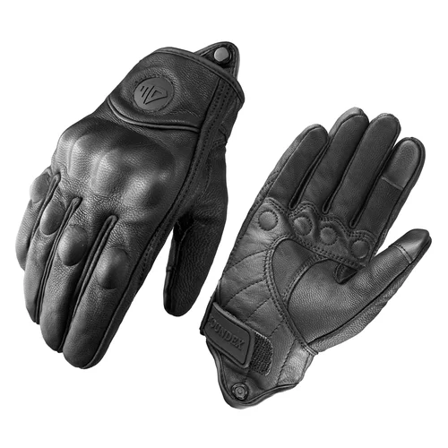 Imagen 2 del producto Guantes Retro para motocicleta, guantes perforados, transpirables, de cuero genuino, negros, para todas las estaciones, carreras, ciclismo, Motocross, bicicleta, Caballero