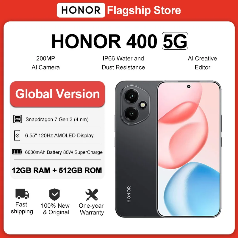Global Version HONOR 400 5G Smartphone Snapdragon 7 Gen 3 6.55