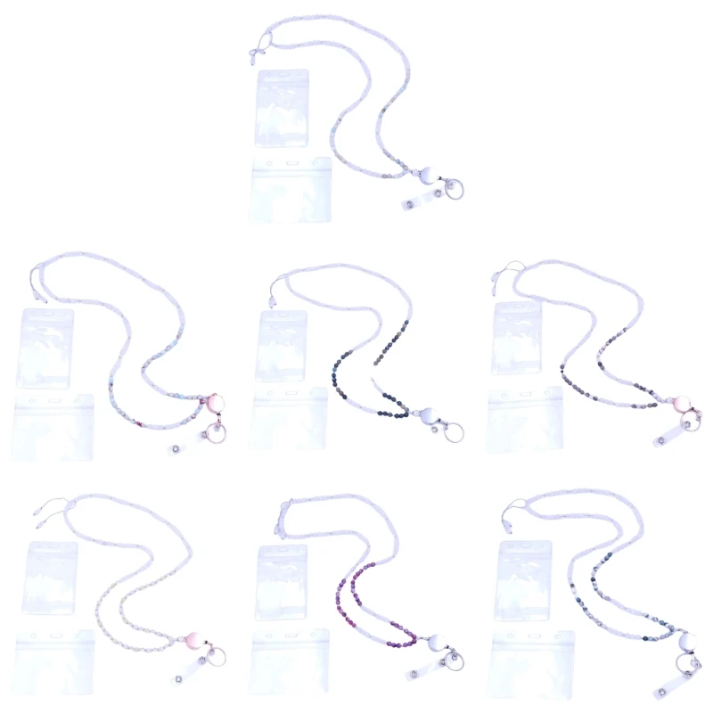 QX2B เชือกเส้นเล็กลูกปัดพร้อมที่ใส่บัตร ผู้ถือป้ายครู Lanyards Key Lanyard