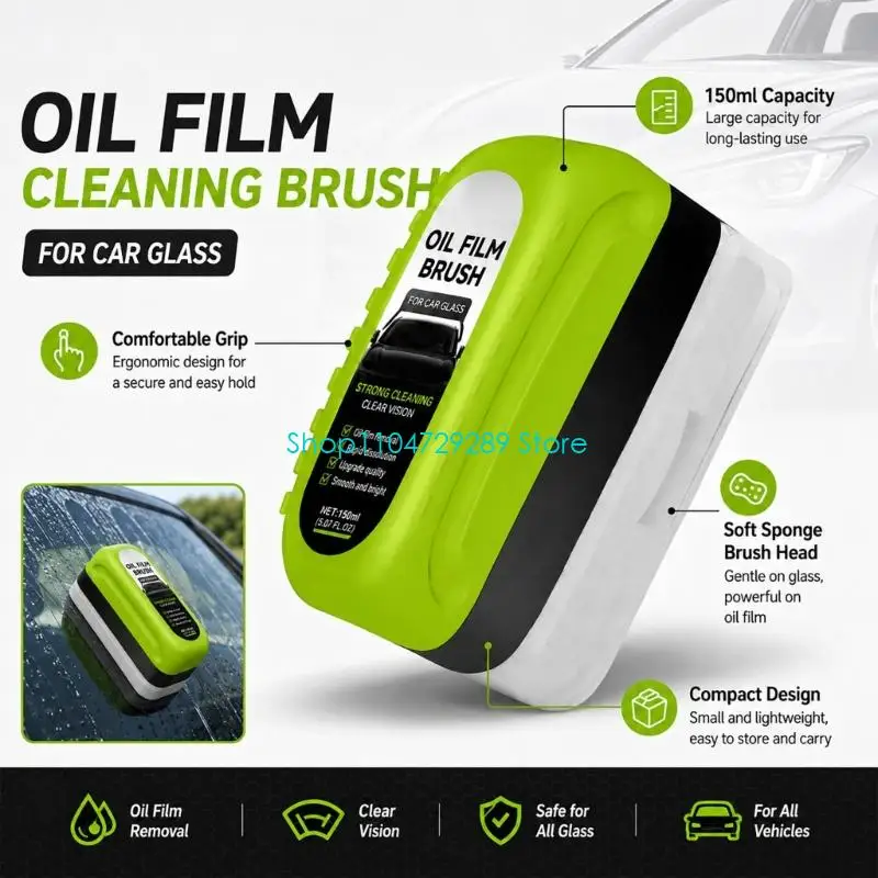 D8KE Driver Windshield Cleaning Brush with Cleaner Bottle, Wide Fiber Head for Car Glass Oil Film and Daily Cleaning Needs view 3