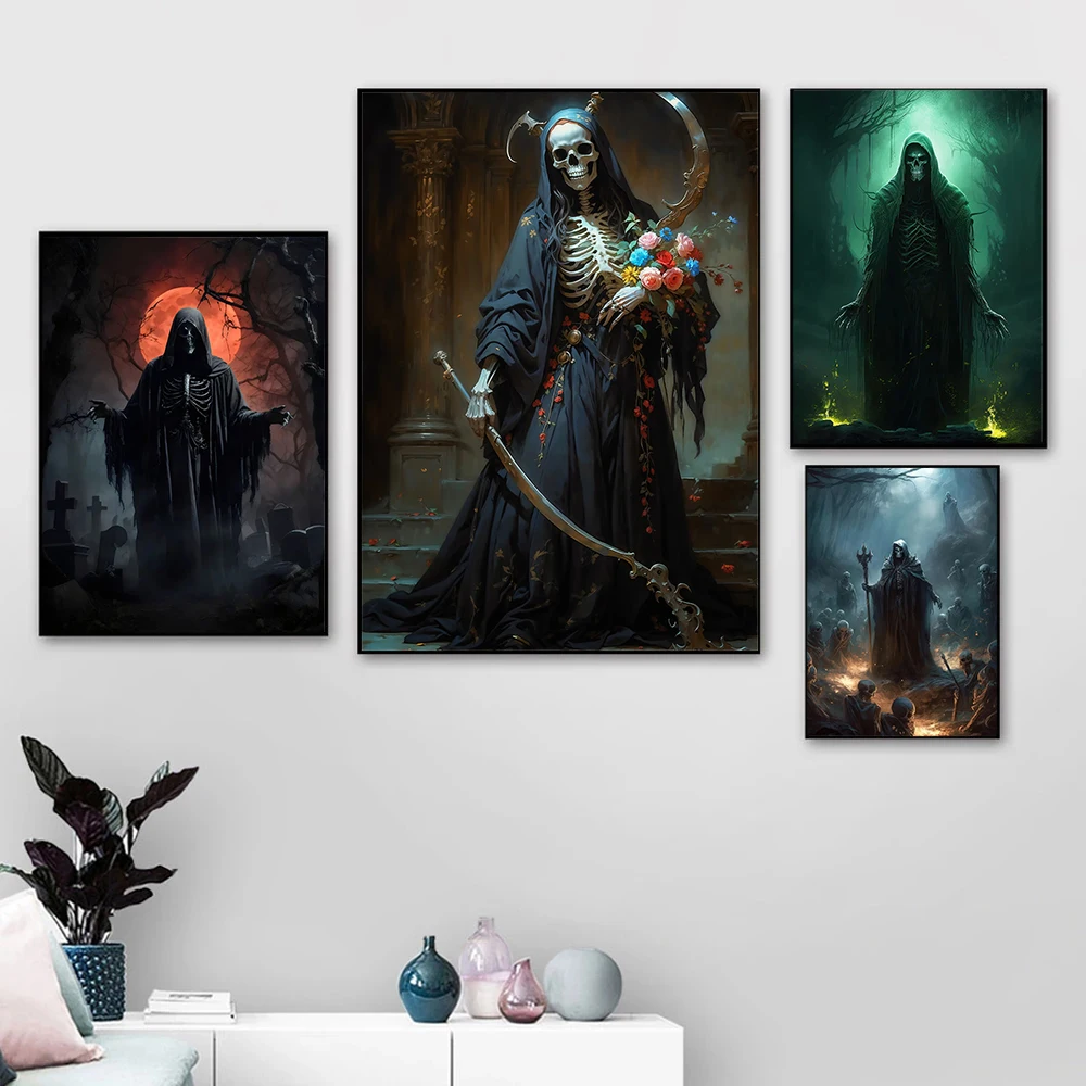 Dark Wind Horror Aesthetics Gorgeous Death Skull Art Poster  Canvas Printing Living Room Bedroom Home Wall Decoration Painting