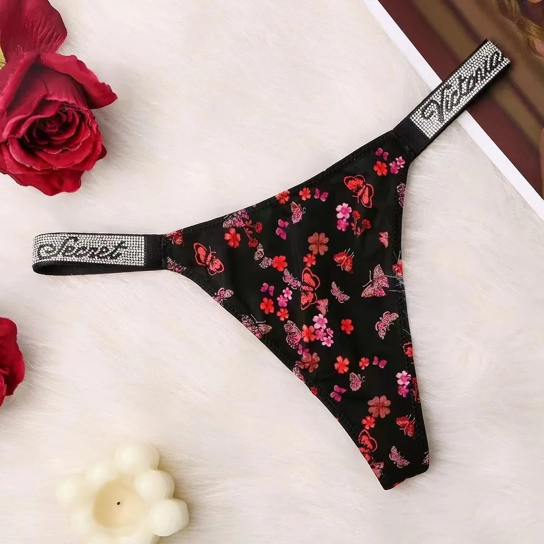 2024 VS Classic Women's Sexy Underwear Antibacterial Fashionable Soft with Rhinestones Breathable Panties Women's Underwear image 3