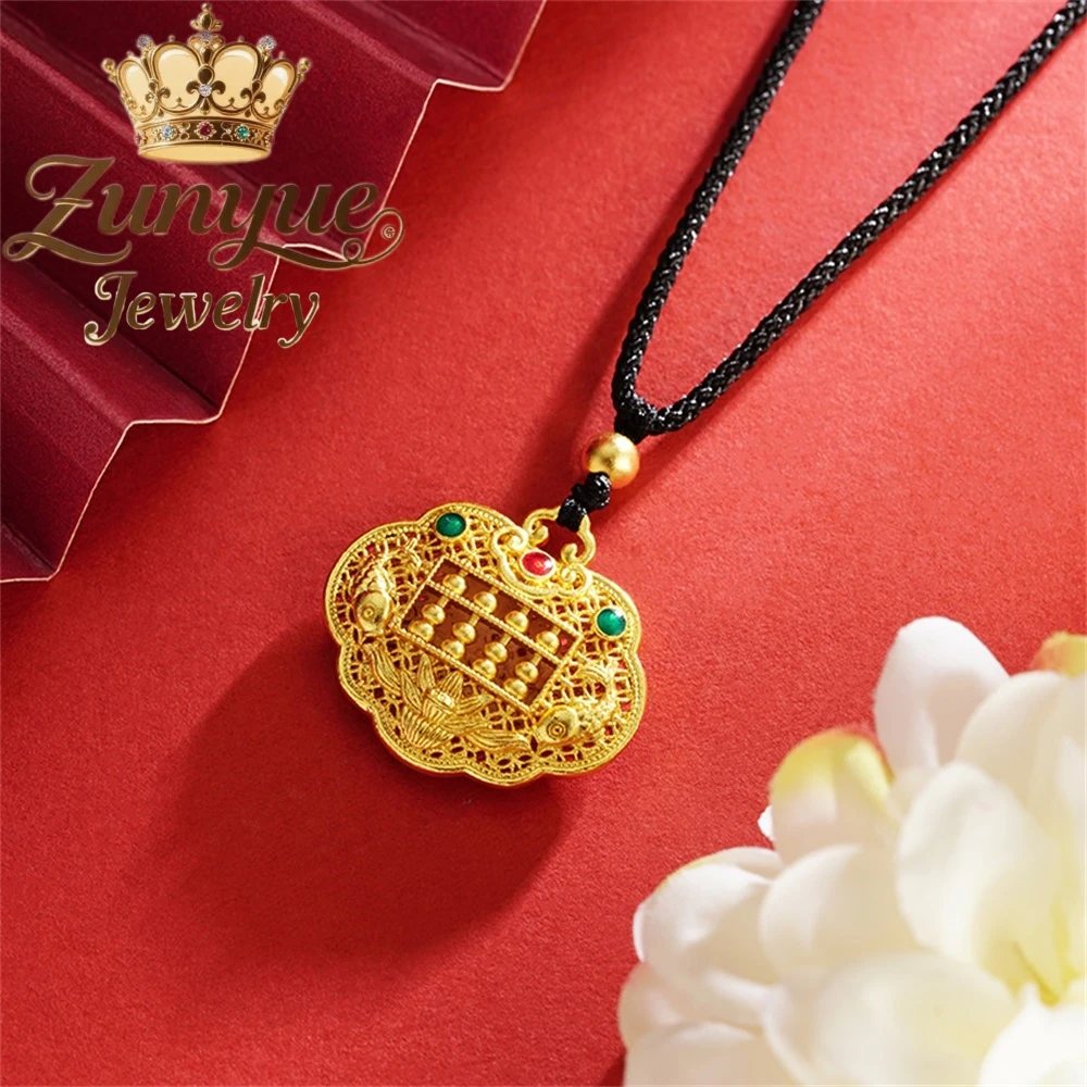 

High-End Sand Gold Pendant Abacus Ruyi Lock Necklace Hollowed-Out Pendant Luxury Quality Jewelry Exquisite Elegant Charms Popula