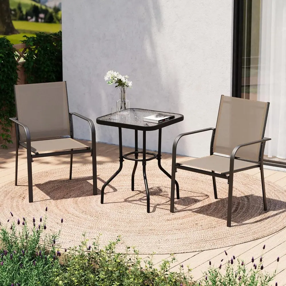

3-Piece Patio Furniture Set, Textile Fabric Bistro Set for Outdoor, 2 Chairs with Coffee Table, Ideal for Lawn, Garden, Balcony,