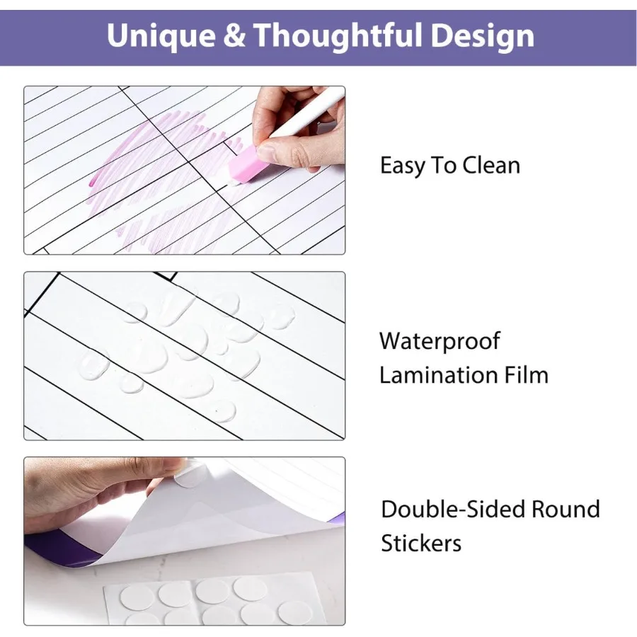 Duży kalendarz suchościeralny na ścianę - 101 cm x 71 cm, wymazywalny i wielokrotnego użytku, laminowany kalendarz bez dat, kalendarz miesięczny na ścianę, 10 okrągłych naklejek