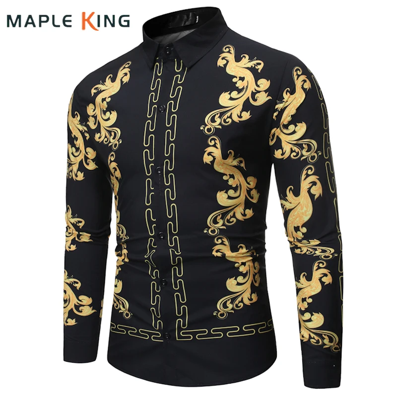 

Роскошная одежда, мужская дизайнерская королевская классическая рубашка, барочная Camisa Social Masculina, вечерние повседневные рубашки с длинными рукавами, мужская уличная одежда