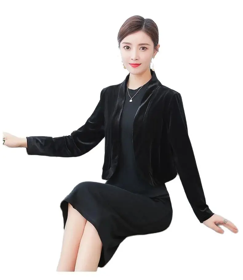 Shrugs For Womens Black Purple Ladies Cropped Velvet Long Sleeve Party Bolero Wedding Jacket Cardigan Outwear Top Cover Up Coat