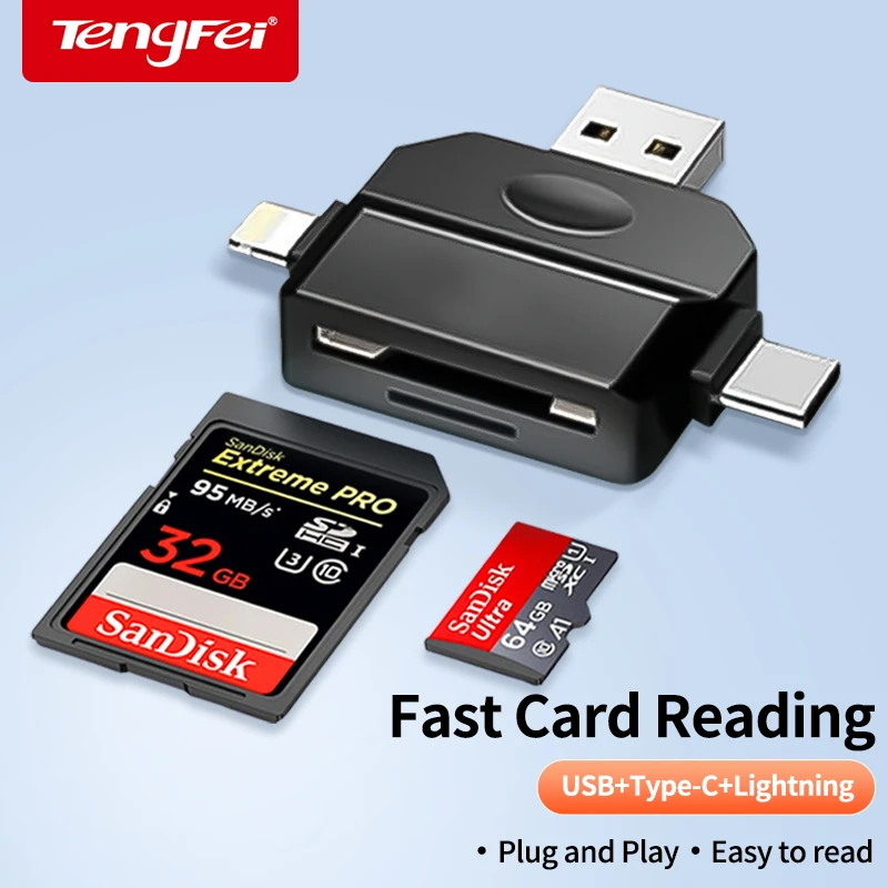 TengFei 3-in-1 Card Reader for iPhone with Multiple USB 2.0, Compatible with Sony and Canon DSLR Cameras, Digital SD & TF Memory