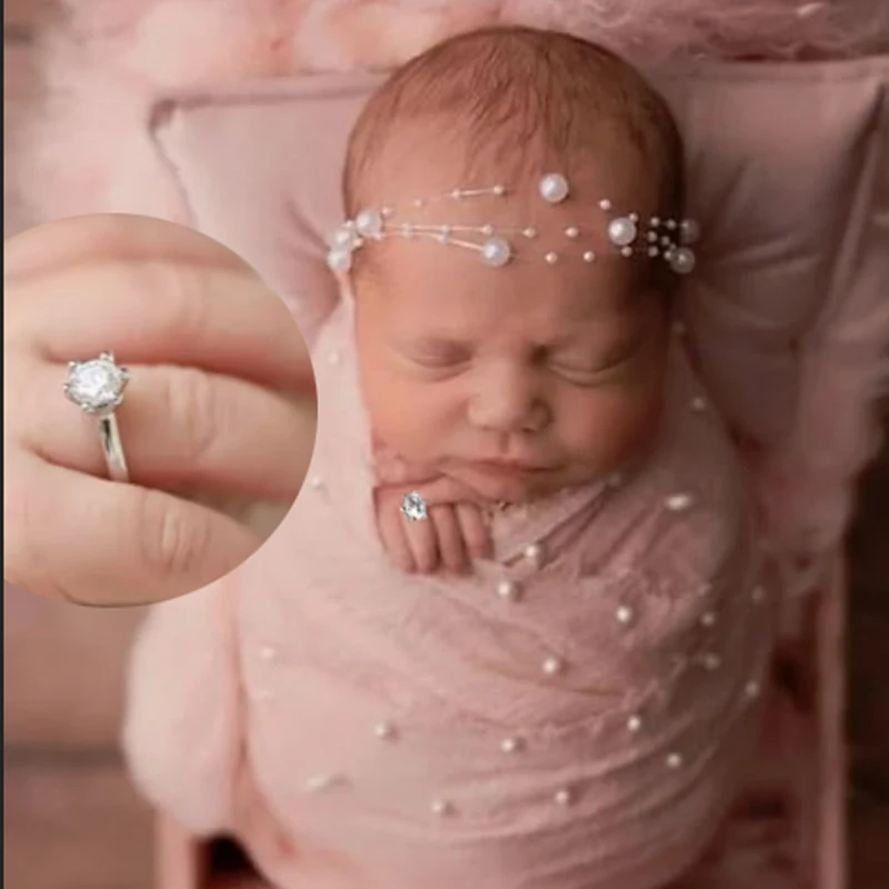 แหวนถ่ายภาพเด็ก - อุปกรณ์เสริม Rhinestone สําหรับทารกแรกเกิด - แหวนคริสตัลสีขาวแองเจิลสําหรับการถ่ายภาพและที่ระลึกแห่งความทรงจํา